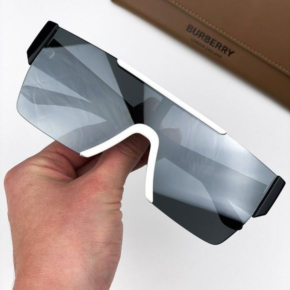 Burberry BE4291 40496G Sunglasses White Grey Mirror Black Shield Unisex - Picture 3 of 12